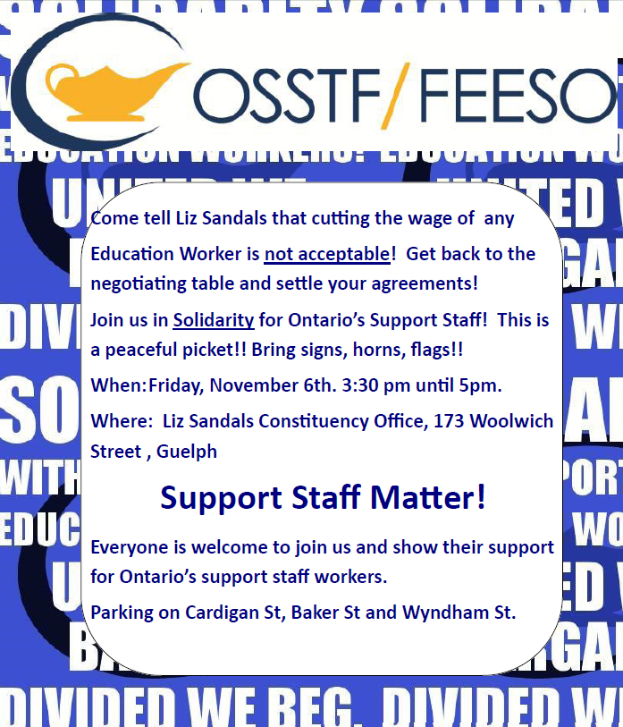 marcxuereb's tweet photo. Picket Edu Minister Liz Sandals' office this Friday, 3:30-5pm.
Negotiate a deal with #OSSTF! No docking pay! https://t.co/Z2prGKAqnm