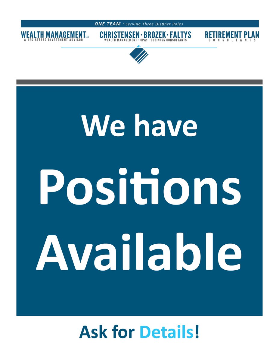 RPC1114's tweet photo. We are growing! For more information on the open positions, email info@wealthfirm.info or call (402) 371-1160. https://t.co/QwxpumLm79