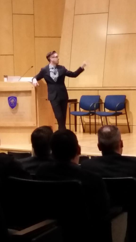 WestVanPolice's tweet photo. Jesse Miller from @MediatedReality engaging audience in great conversation about social media #bcledn #jibc https://t.co/4F4agn5sjv