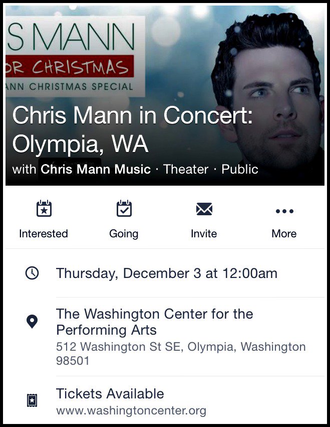 IamChrisMann's tweet photo. Come celebrate Christmas w/me at Washington Center in Olympia on Dec 3! https://t.co/kSTpAMNz9B #MerryChrisMannmas https://t.co/mzm3maO4lA