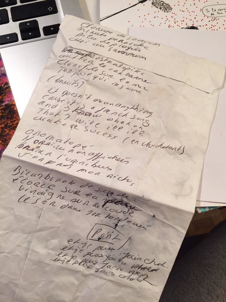 Les paroles de notre chanson "frenchsong" ont été écrites en Toscane sur ce papier pourri.