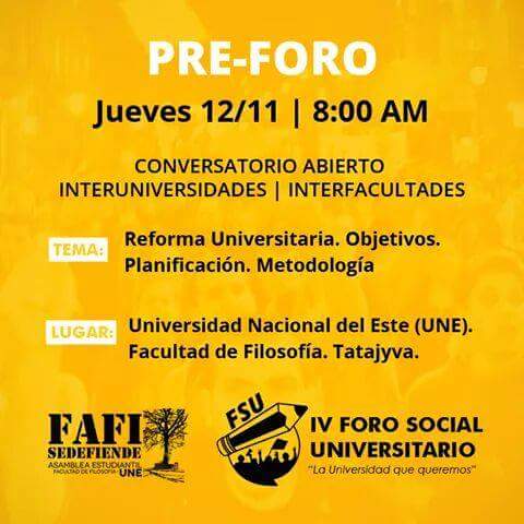 FAFIsedefiende's tweet photo. La UNA y la UNE se unen! Participa del Pre Foro Social Universitario #SinParoNoHayReforma #FAFIsedefiende https://t.co/pqWcZzsKHI