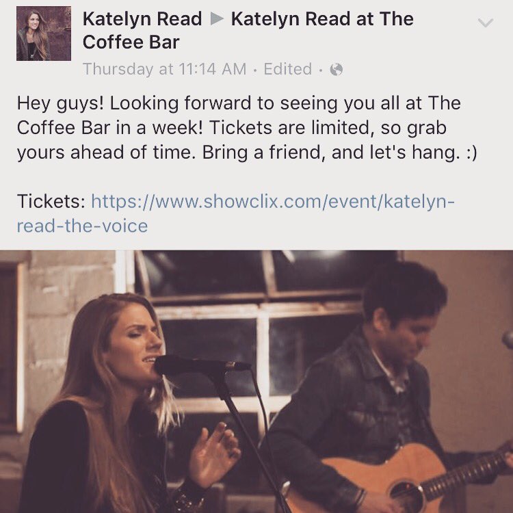 coffeebarmov's tweet photo. #livemusic #thisthursday #thatstomorrow #katelynread #coffeebarmov @iamkatelynread 7pm - GET YOUR TICKETS!!! https://t.co/lZtlUZPmr0