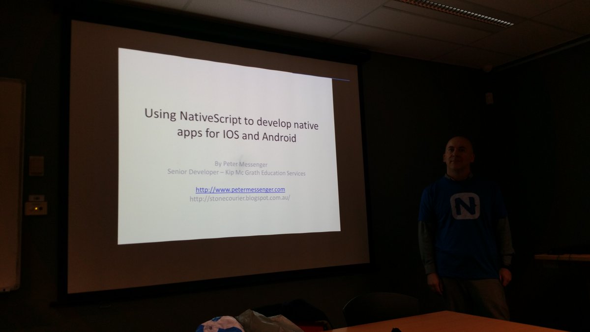 stonecourier's tweet photo. Presenting @NativeScript at @ncgau last night. People seemed quite interested. https://t.co/5qHlgVRpfe