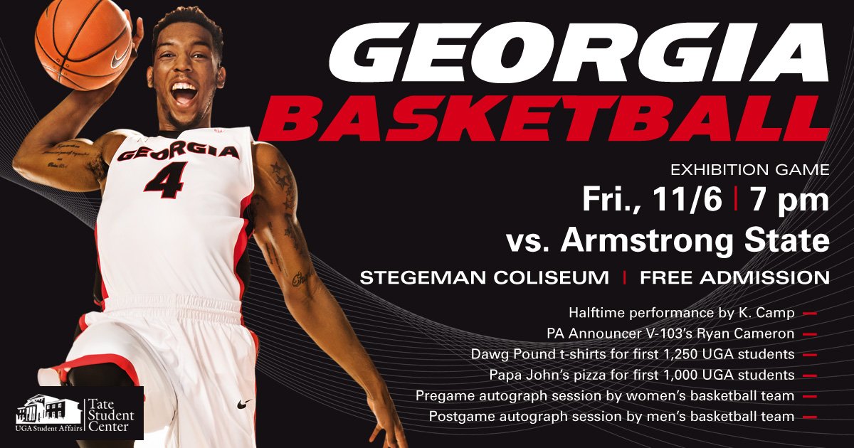 UGAAthletics's tweet photo. Friday’s @UGABasketball exhibition features @KCamp427 &amp; @therealrc! Free admission and fun for all! Doors open 6pm. https://t.co/LRYsSSt5wZ