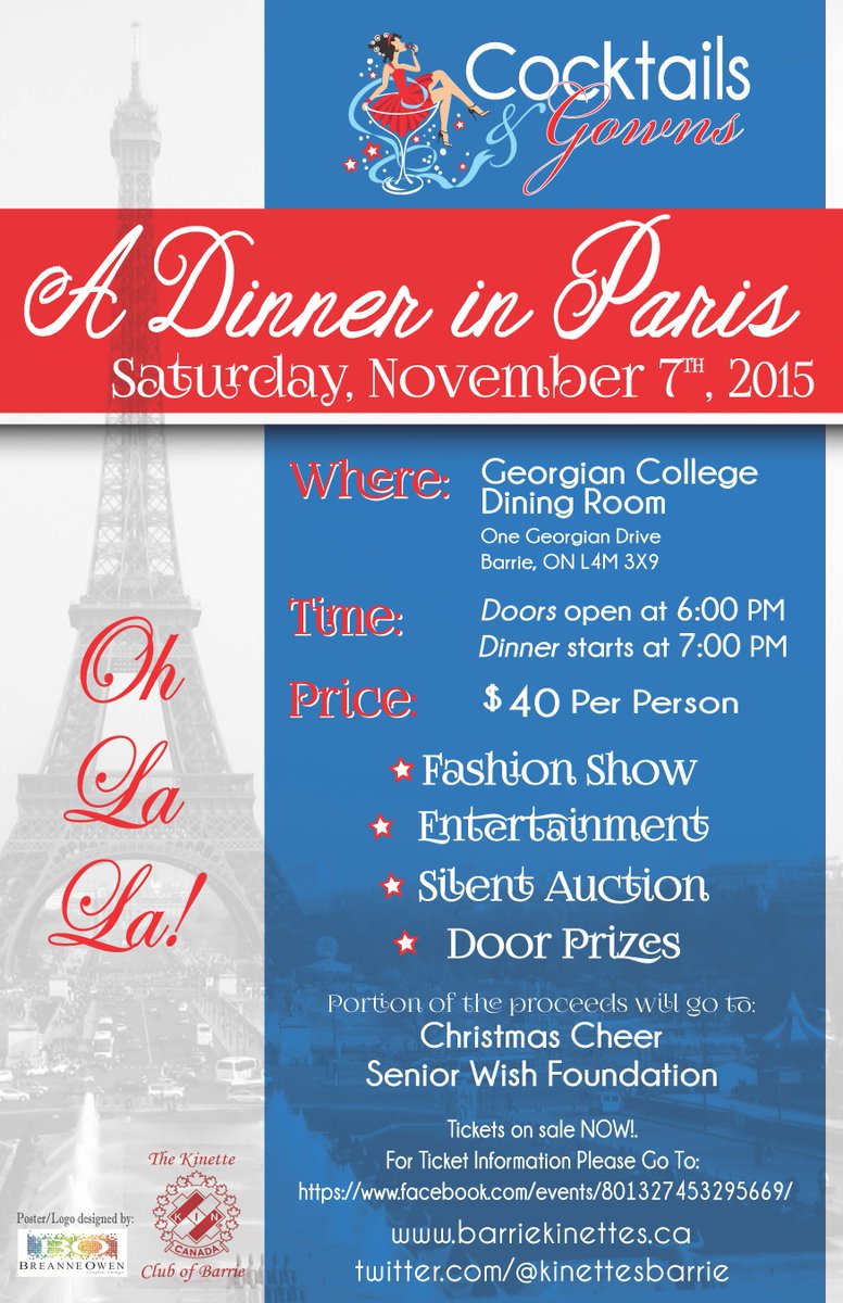 Don't Miss a Dinner in Paris Sat Nov 7 @ 6 pm. $40.freewebstore.org/Kinette-Club-o…