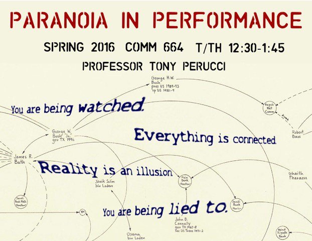 UNCComm's tweet photo. COMM664: Paranoia in Performance: study "paranoia" as a form of discourse &amp; a practice of resistance #registration https://t.co/zlWm7vw04D