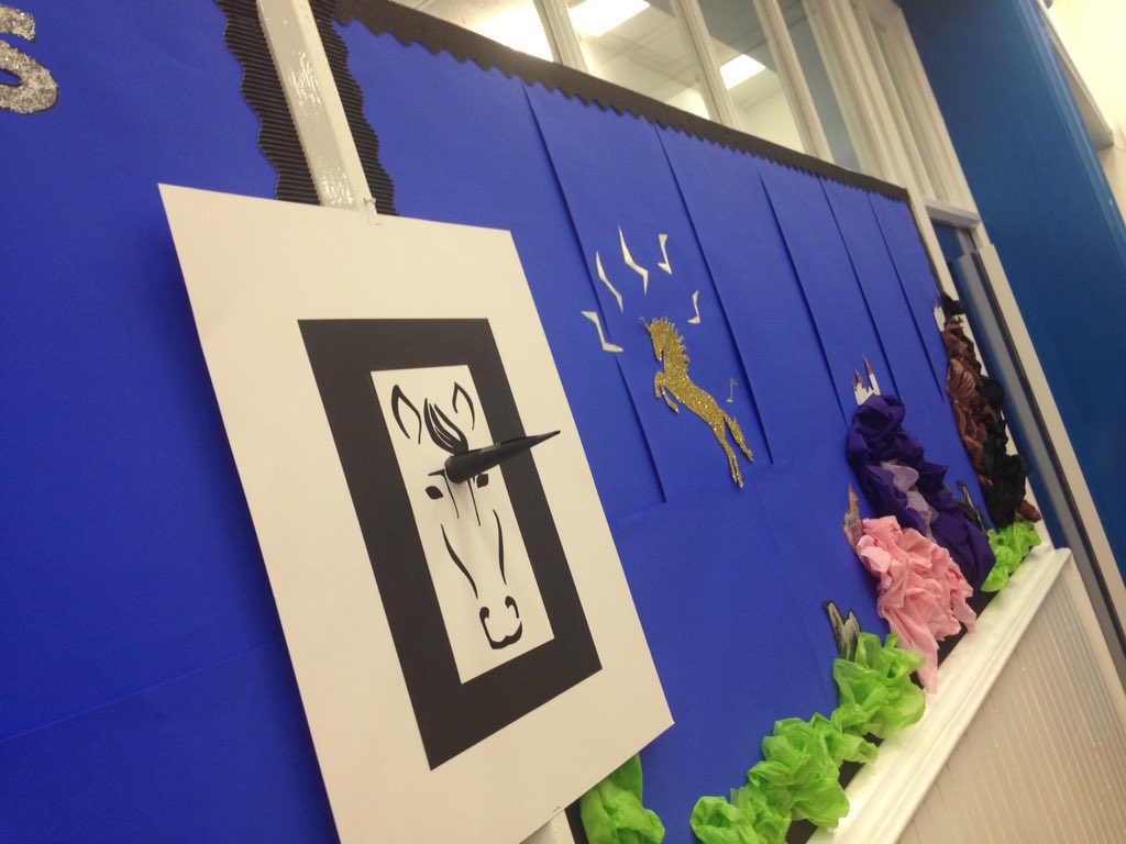 HCPS_Year4's tweet photo. We are getting  #thestormunicorn display ready at school @PieCorbett @HighCragsSchool https://t.co/9Il4So0687