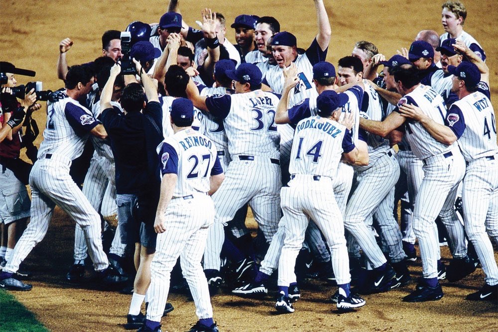 GregSwindell's tweet photo. 14 years ago today! #2001WS game 7. A special team I will never forget. @Dbacks https://t.co/9TxBLMyYI3
