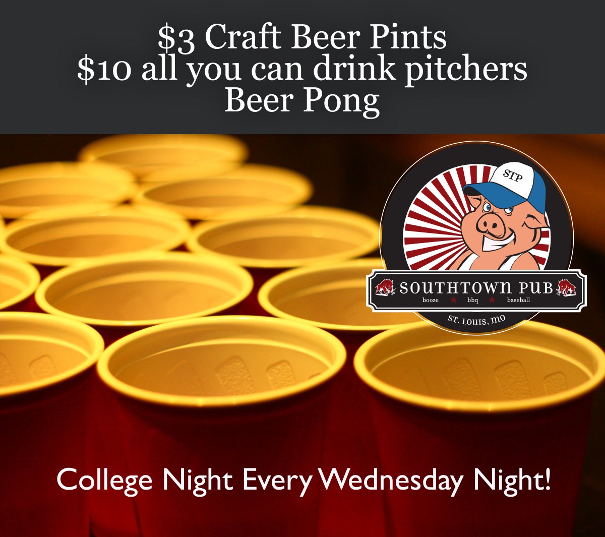 SouthtownPub's tweet photo. College Night! #BeerPong Bring your A game! https://t.co/O6ZMKUX4mR