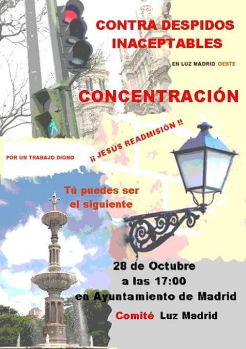 SoliObrera's tweet photo. Mientras #LuzMadrid despide, el ayuntamiento de @MADRID consiente. Todos son responsables. #Jesúsreadmisión https://t.co/13S9sW5TgW