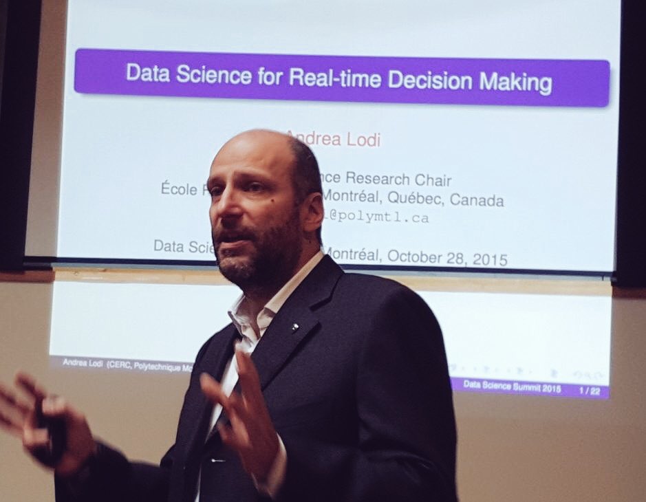 Professore Lodi kicks off #DataScience Summit in <a href="/Montreal/">Montréal</a> with his talk on decision making and #bigdata! #DSSMTL15