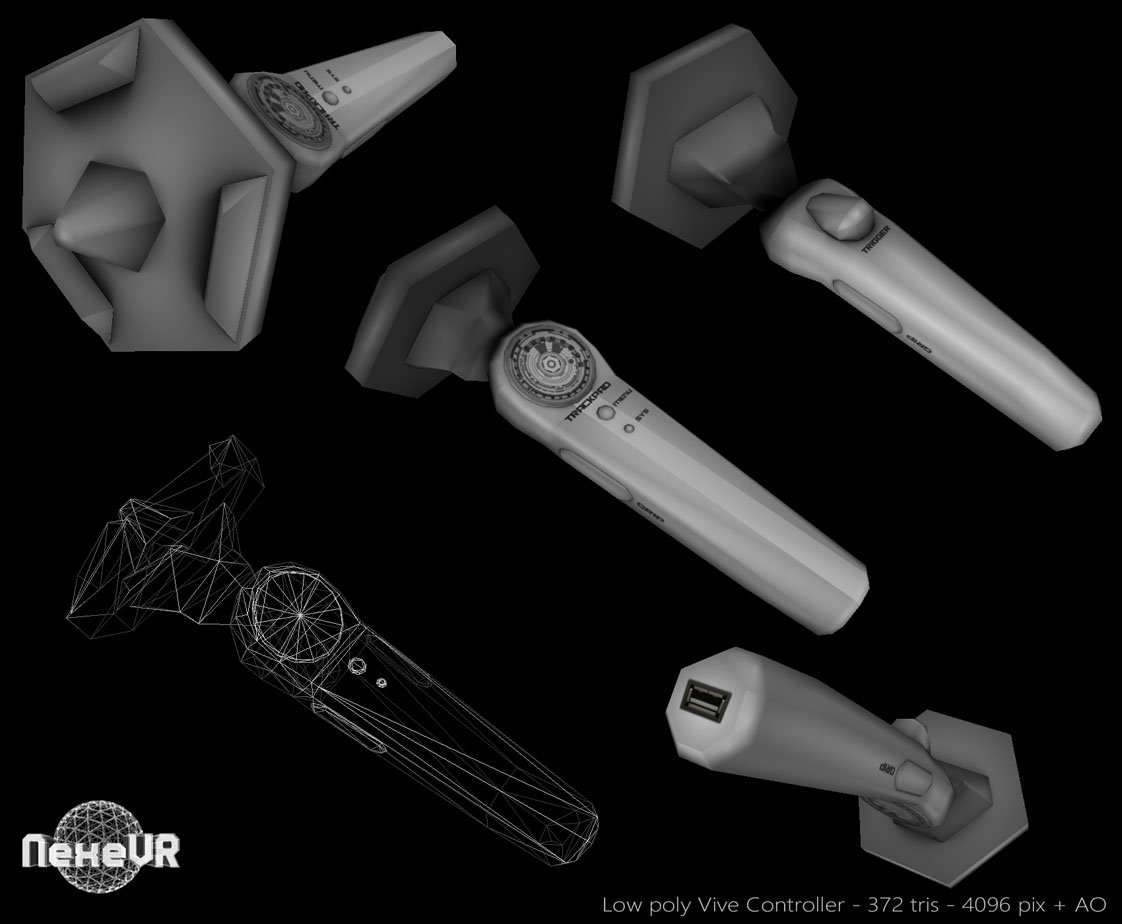 Low poly <a href="/htcvive/">HTC VIVE</a> controller (372 tris) to replace the 9K tris default one in <a href="/unity3d/">Unity3D (inactive)</a>.