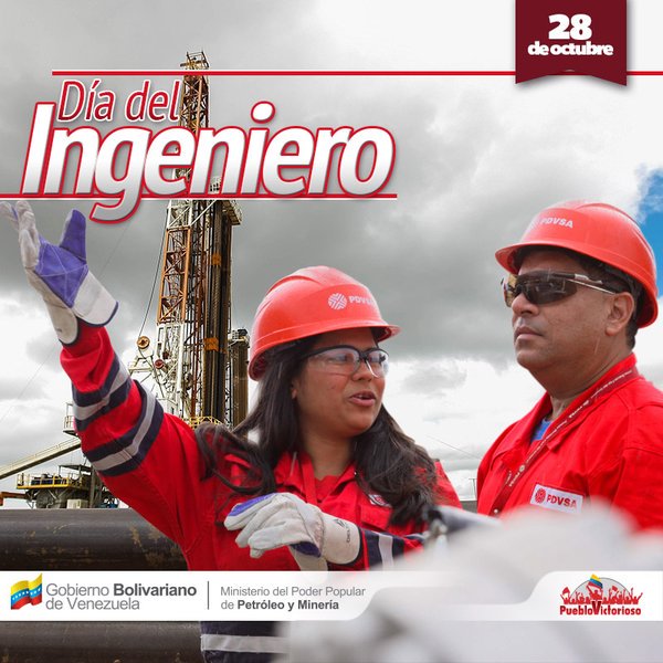 PDVSA's tweet photo. ¡Feliz día a todos los ingenieros! Especialmente los que hacen vida en la nueva #PDVSA. https://t.co/fCTru6UvQy