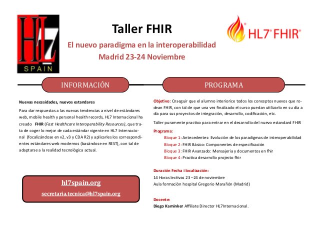 HL7SPAIN's tweet photo. Próximo TALLER FHIR EN MADRID.23-24 NOVIEMBRE
https://t.co/4SplFYoZd1
@HL7SPAIN https://t.co/xqa97ejU67