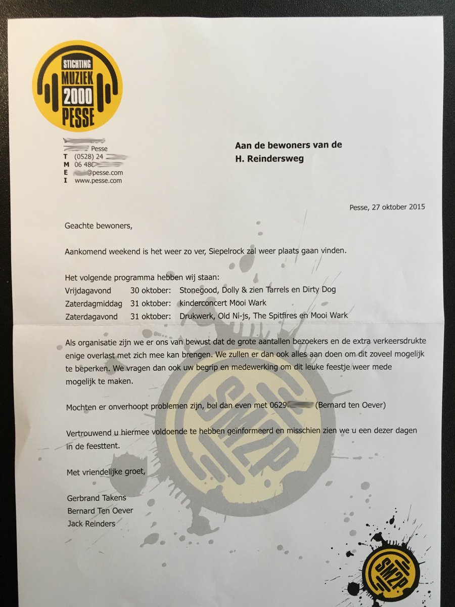 Netjes van <a href="/Siepelrock/">Siepelrock</a> <a href="/Muziekweekend/">Muziekweekend Pesse</a>! 
Veel plezier vrijdag/zaterdag. Ik luister mee ;-)