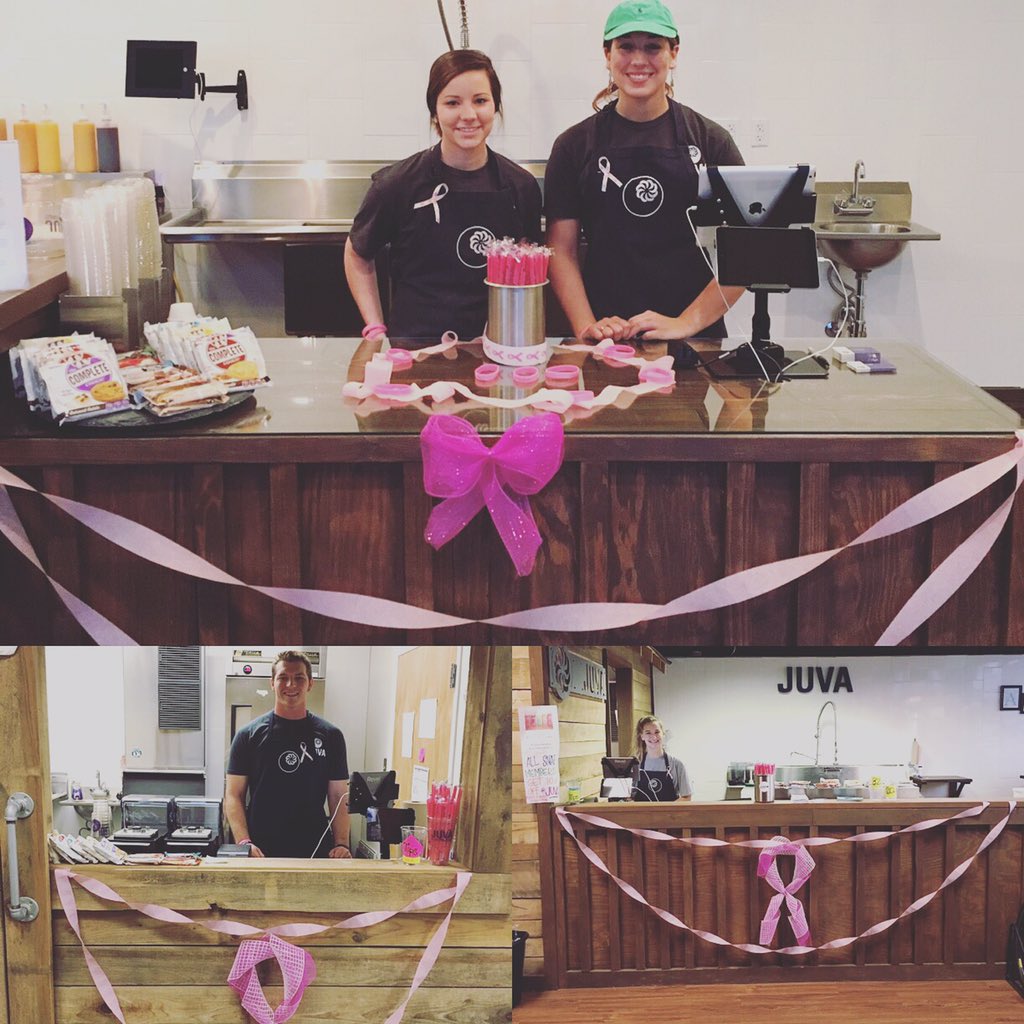 JuvaTupelo's tweet photo. Ready to go! 💪🏽💗
10% of sales at ALL Juva locations will be donated to the Breast Cancer Research Foundation! https://t.co/9OZVjryZFC