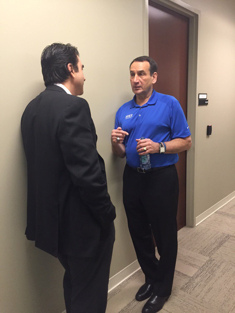 PaulBiancardi's tweet photo. Coach K says "secure upper class leadership is the key to a championship team." #ACCMediaDay #duke https://t.co/zACyVnNFPE