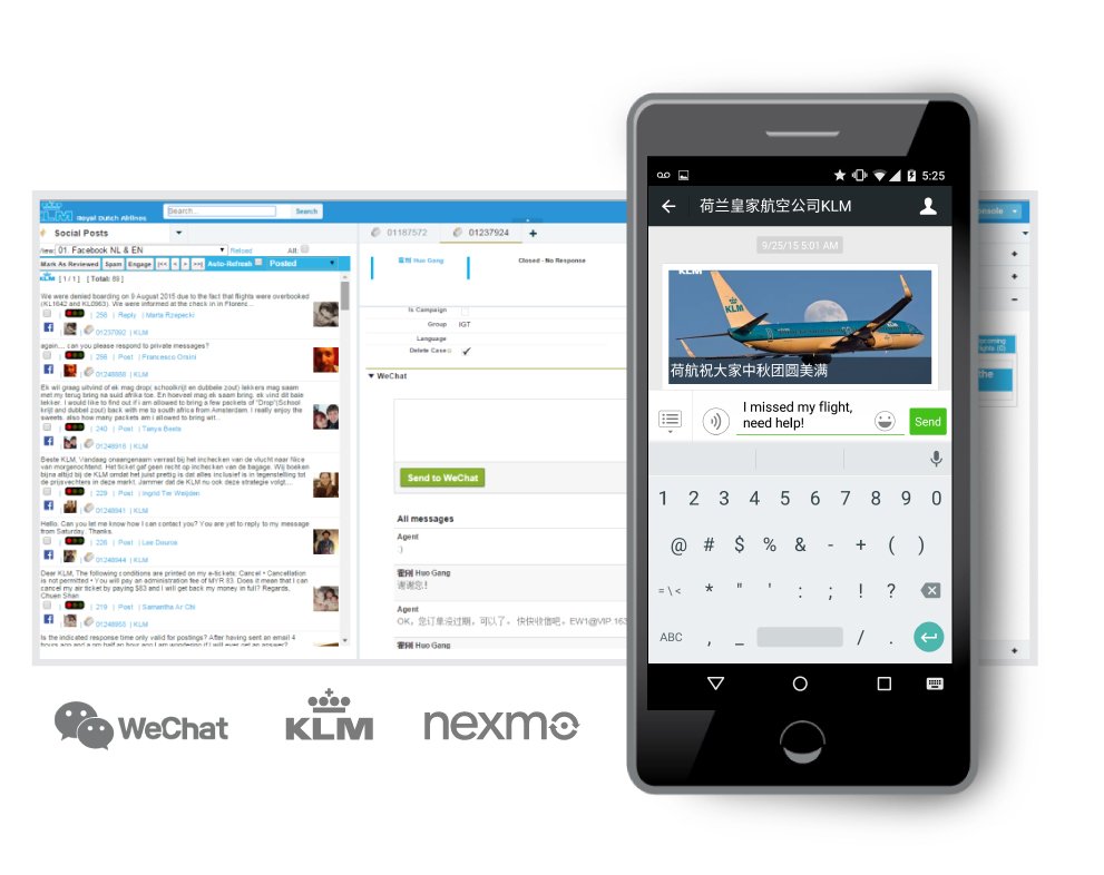 thomukas's tweet photo. .@Nexmo partners w/ @KLM to use its #ChatAppAPI to engage @WeChat customers via @Salesforce https://t.co/t2o39U1p3n https://t.co/WAhqB6qFJB