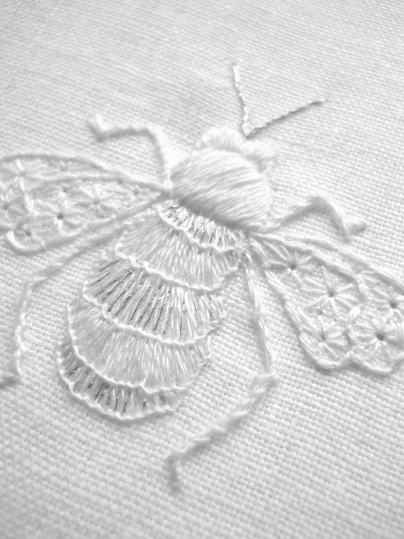 LondonEmbSchool's tweet image. We love this embroidered white work bee by Etsy seller Sarah Homfray! #embroidered #bee #whitework #stunning