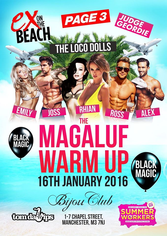 MAGA__2015's tweet photo. We hope you've got your tickets booked for the Magaluf Warm Up 
on January 16th 2016 at Bijou in Manchester. https://t.co/9GZgS9RcW5