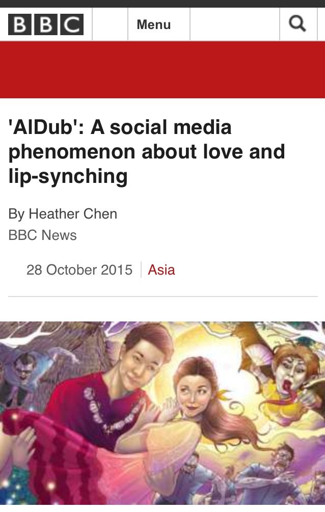victoriatulad's tweet photo. #AlDub on @BBCWorld ! Pero grabe ang portrayal kay Lola Nidora! Haha. #ALDUBKeyToForever
https://t.co/zbOCpP7Njx https://t.co/7E3jTXfmY9
