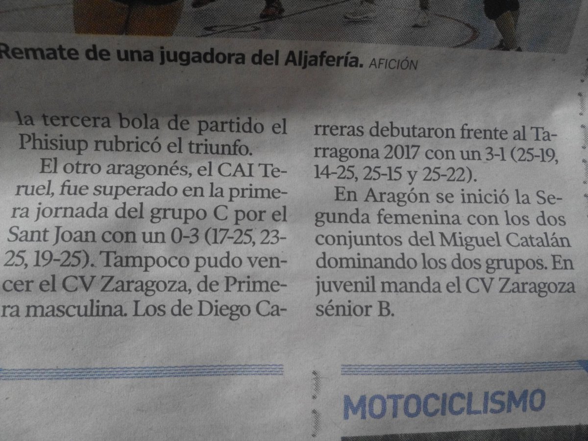 ClubVoleibolZGZ's tweet photo. El @ClubVoleibolZGZ debutó en Primera División con derrota 3.1 frente al @cvspisp. Os dejamos los recortes de prensa https://t.co/Mt4jDDBPyy