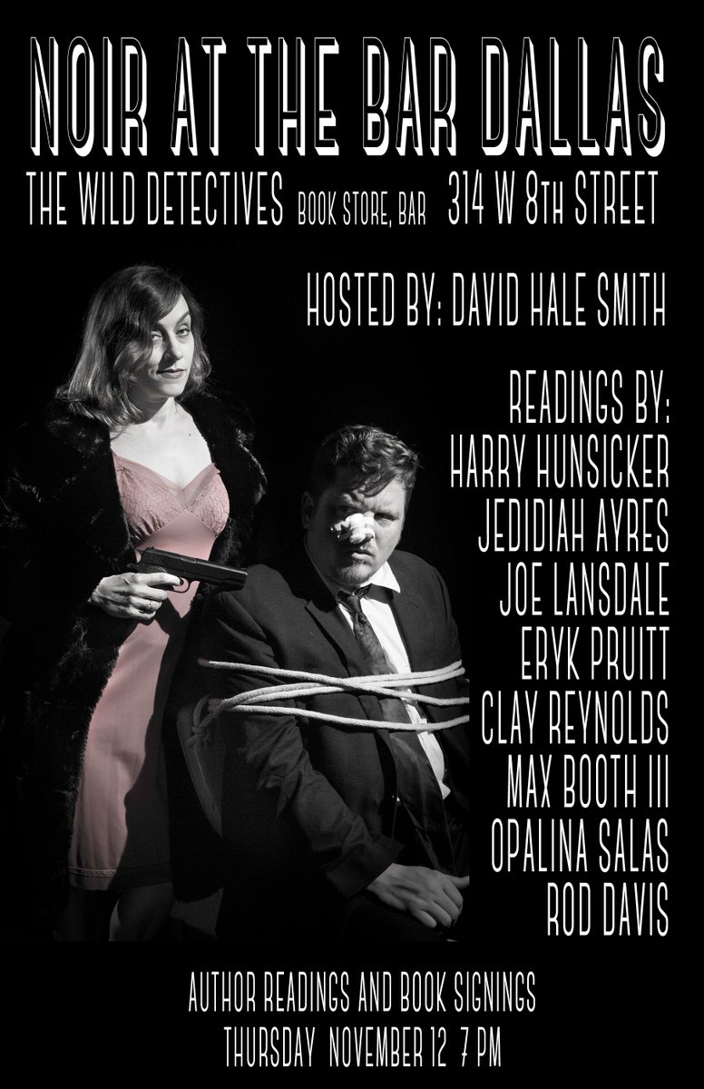 reverenderyk's tweet photo. Hey #Dallas, want some #CrimeFiction for your face? Join us at @WildDetectives for #NoirAtTheBar! Read/Drink/Mingle https://t.co/tnY02oUO84