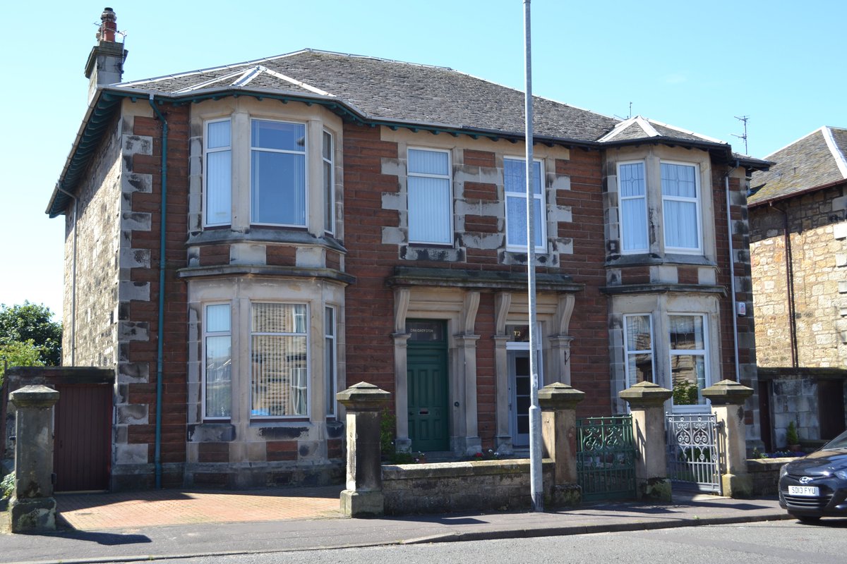 70 Caledonia Road, Saltcoats. Traditional Semi Villa, 4 bdrms, 2 public rms, extensive gardens, grage O/O £180,000