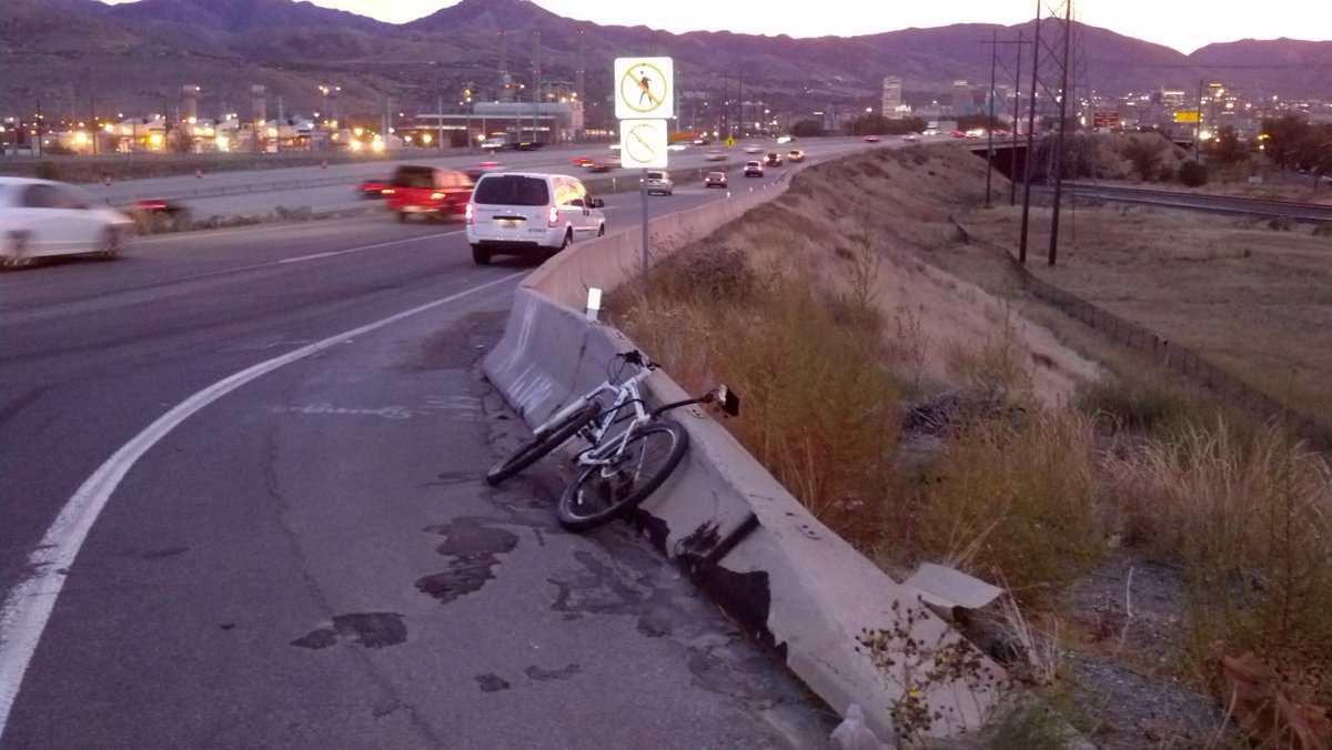 fox13's tweet photo. Bicyclist in critical condition after hit by semi near 200 S. &amp; Redwood Rd. https://t.co/ZFeSqcOHSS