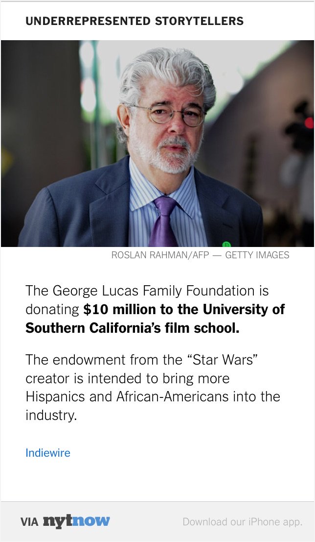 WillTyner1's tweet photo. George Lucas Gifts $10 Million to Support students of color at USC's Film School  https://t.co/FI1dbQA0Lx https://t.co/UPGz0xrF7O