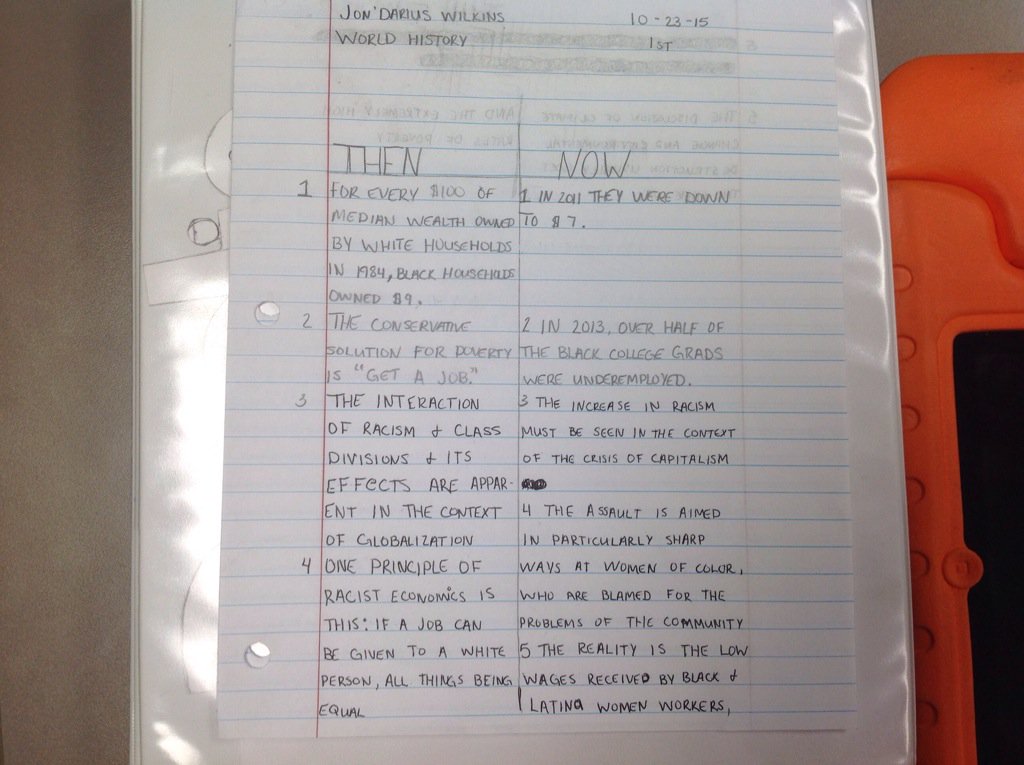 jon_darius's tweet photo. In my t-chart I was explaining how economic racism was then in the past and how it is now in the present.

#THS2k17 https://t.co/CxHuWv7o3C