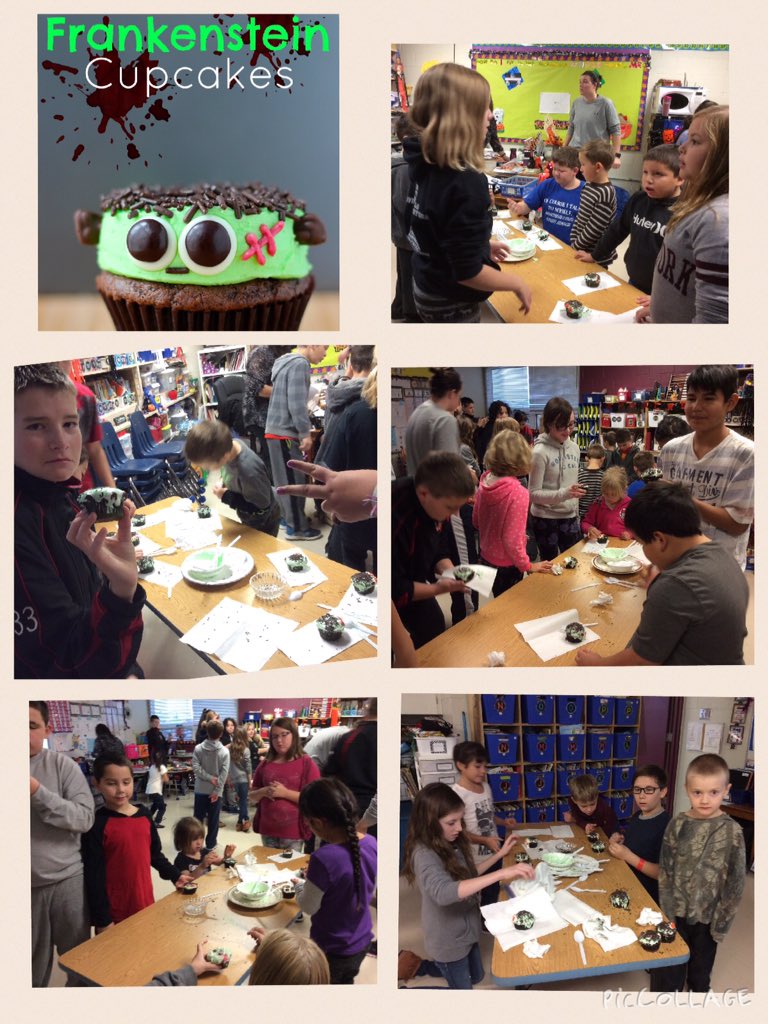 Mrs_B_Room1's tweet photo. Our buddies using their creative decorating skills to make Frankenstein cupcakes. The results were delicious! https://t.co/tz7BbqhVfe