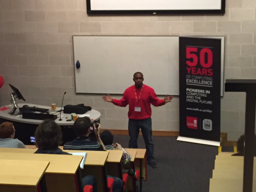 StaffsComputing's tweet photo. Jhannon Fanus talking about Transformation &amp; Integration of the Human Environment @StaffsUni #DigiTech2015 https://t.co/0GFaq32Fcw