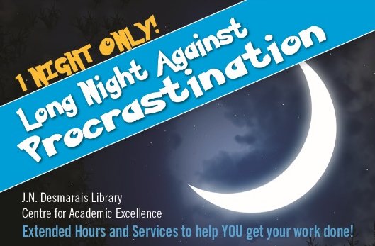 LUexcellence's tweet photo. Save the date! The next Long Night Against Procrastination @LaurentianU will be Thursday, Nov. 5th! #LNAP https://t.co/MOgw0Kib5c