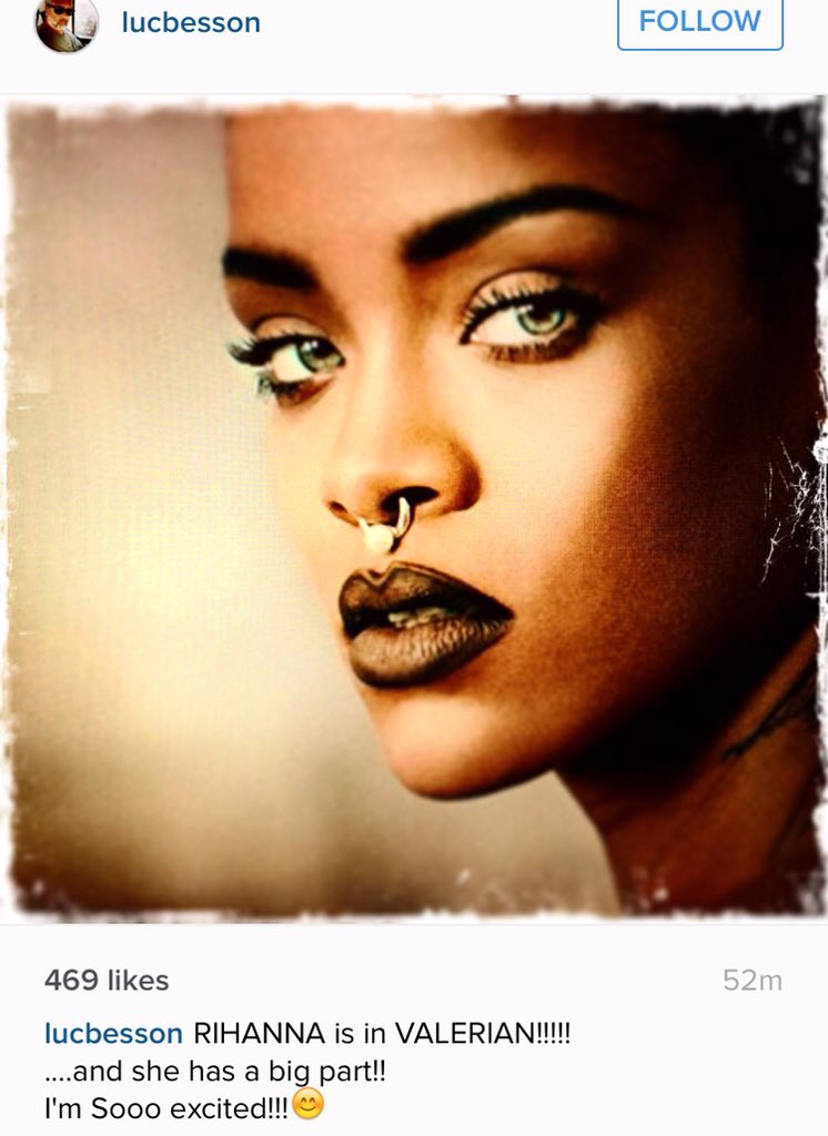 JarettSays's tweet photo. Rihanna will co-star in Luc Besson's "Valerian and the City of a Thousand Planets" https://t.co/tYH5KCbX1n https://t.co/1DdnrXUTxZ