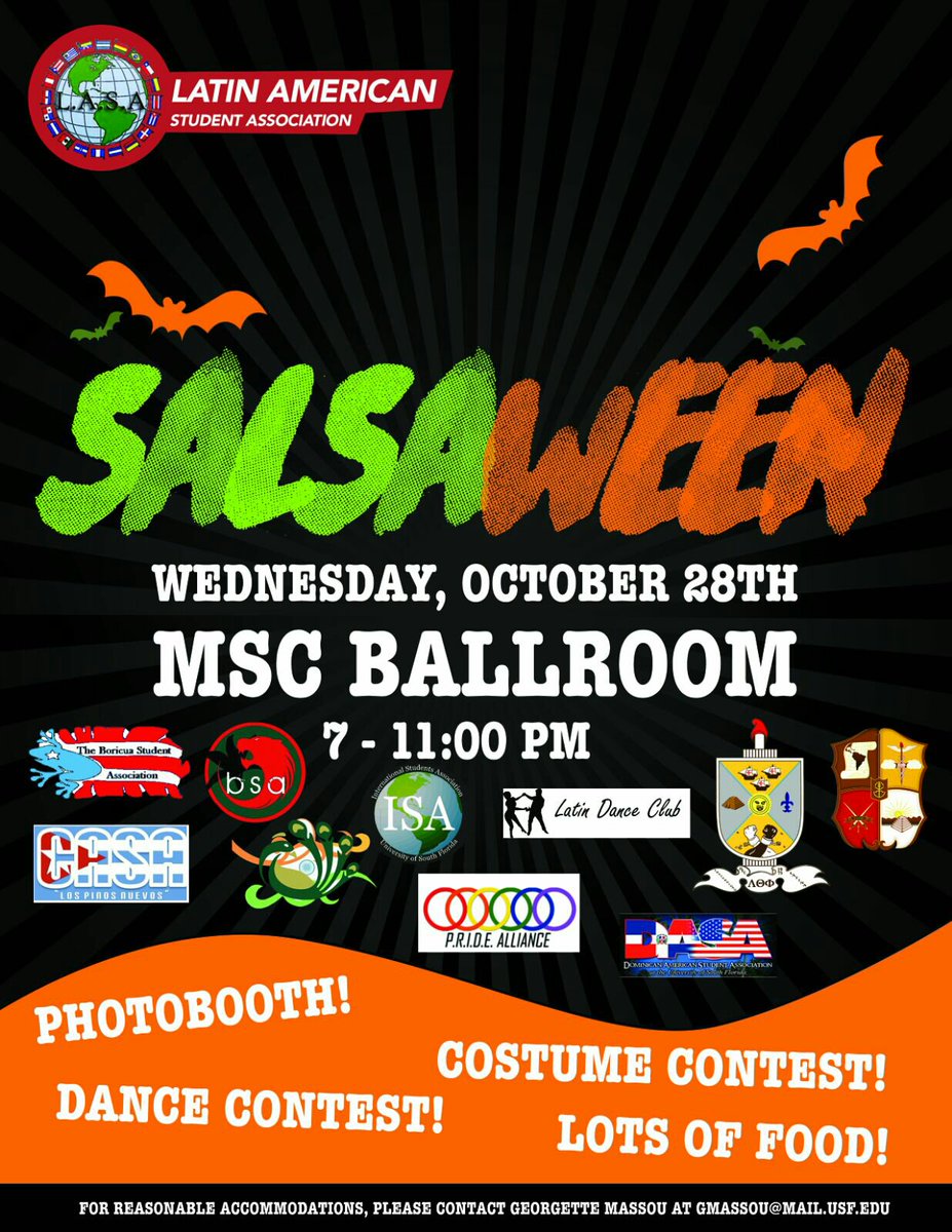 USFLASA's tweet image. I hope everyone is ready and excited! You've all waited patiently and today Salsaween is upon us! See you there!💀