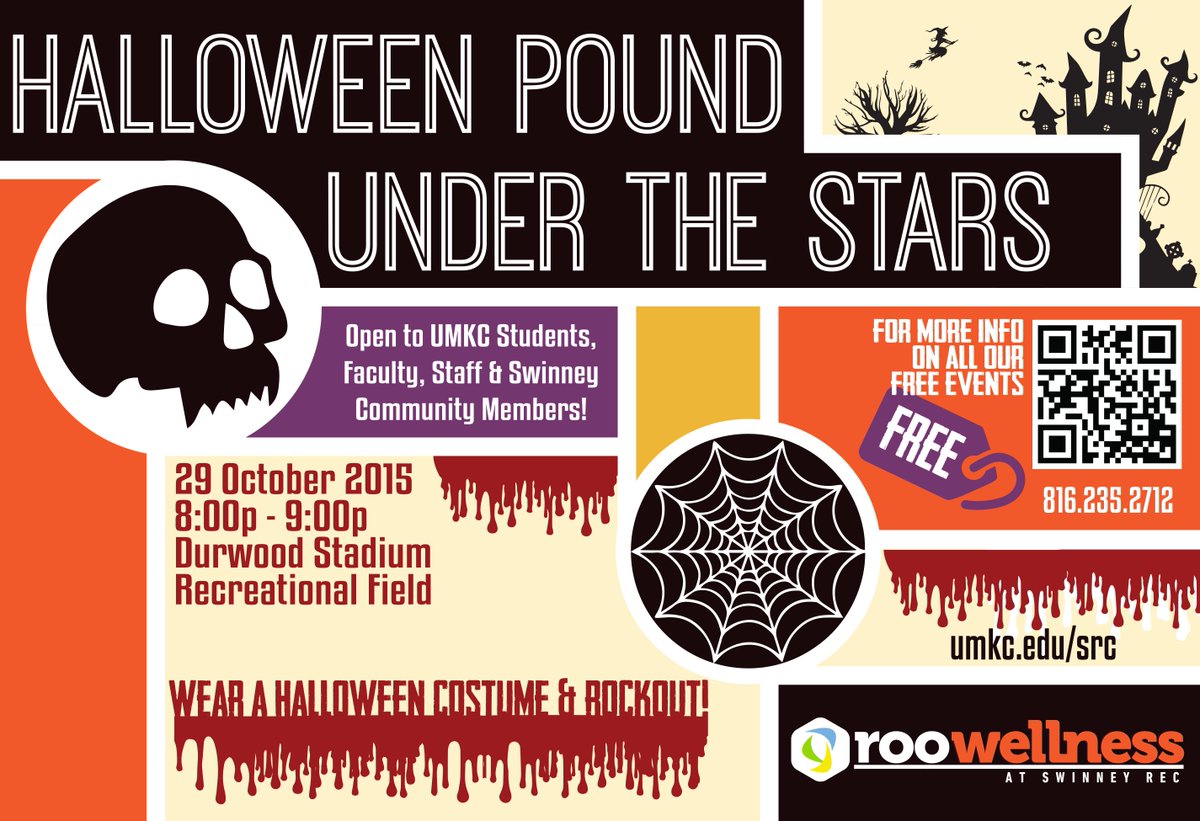 UMKCRec's tweet photo. FREE POUND CLASS! Tomorrow at 8:00pm! Wear a Halloween costume and ROCKOUT with us! #swinneyfit #roowellness https://t.co/6vAHUQKcY2