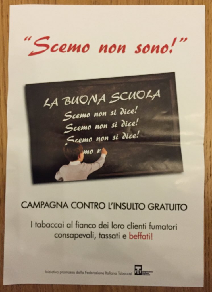 tabaccai's tweet photo. @MinisteroSalute #Campagnacontrolinsultogratuito #FIT #Tabaccai #sensibilizzare #fumo https://t.co/ojSpCcyuol