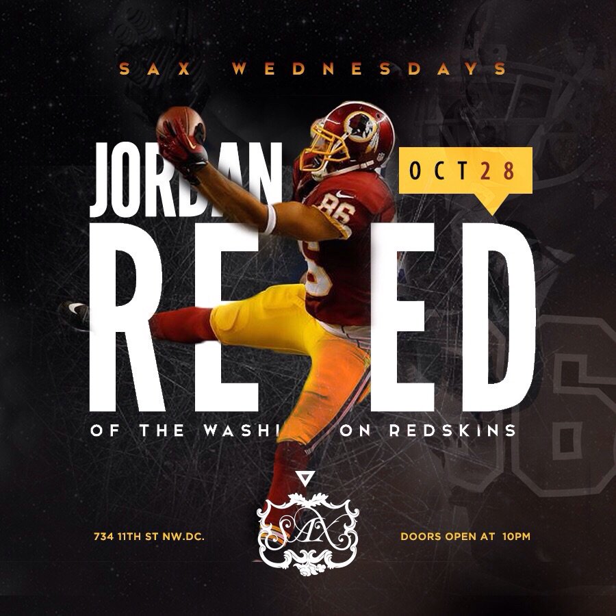 PTSQDC's tweet photo. REDSKINS VICTORY PARTY hosted by "JORDAN REED" at #SAXWEDNESDAYS https://t.co/QM44kgJwBc
