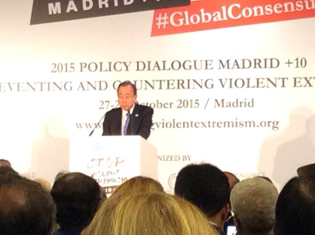 galwaygrrl's tweet photo. .@UN Sec Gen Ban Ki Moon delivering closing address at @CLUBdeMADRID #GlobalCensus #CVE event https://t.co/7VkOSCKOeZ