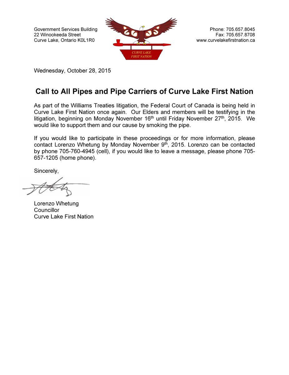 CurveLakeFN's tweet photo. Call for #PipeCarriers &amp; #Pipes for upcoming #WilliamsTreaties #litigation in @CurveLakeFN https://t.co/s7JKrHe0Jq