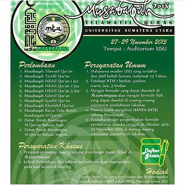 anak_USU's tweet photo. #EventUSU MTQ USU| 27-29 Nov at Auditorium USU, pendaftaran sampai 20 Nov 2015, info klik https://t.co/bLDuWZOqRN https://t.co/CDQglIRfDp