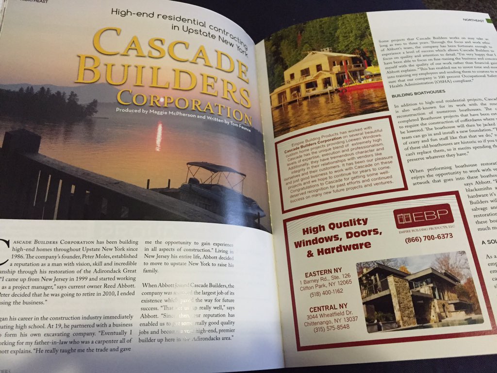 EBPLWC's tweet photo. Pick up the US Builders Review to see a nice feature on custom home projects in Upstate NY with #CascadeBuilders https://t.co/jrK9zjKd7p