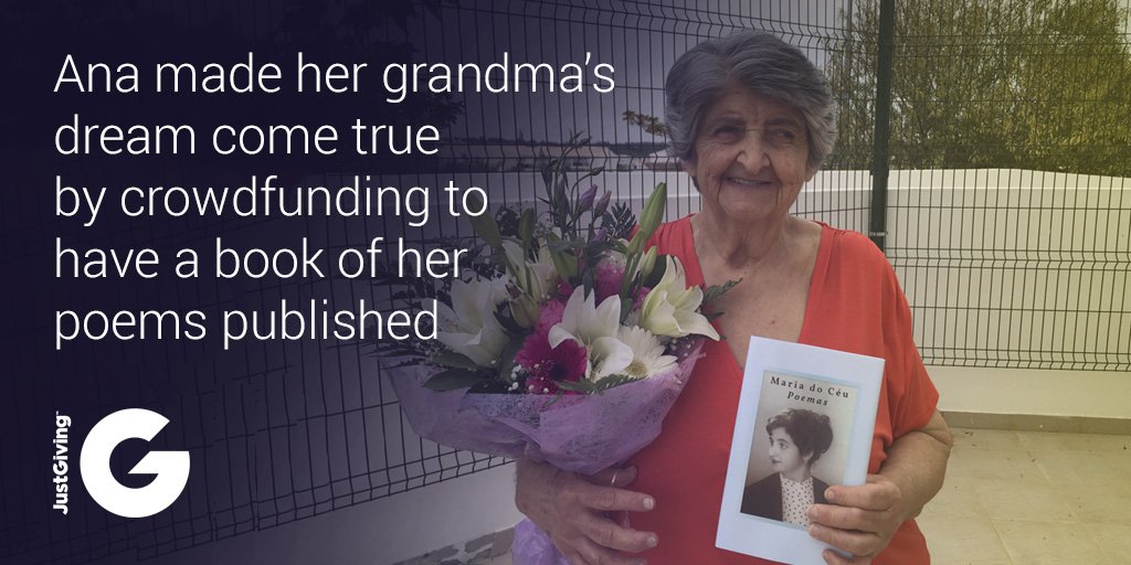 JustGiving's tweet image. Maria has been writing poetry for years. To celebrate her 80th birthday, Ana made her grandma's dream come true.
