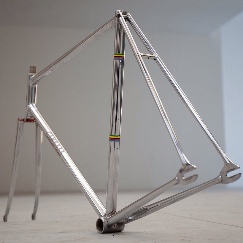 ccclassico's tweet photo. This Cinelli Speciale Corsa Track frame is like sunshine on chrome. #Cinelli #track #pista #ccclassico #steelisreal… https://t.co/h4vCbkMyCw