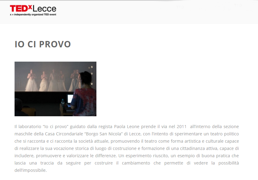 convsulfuturo's tweet photo. Il carcere non come luogo di esclusione ma come spazio per ridefinire forme. @IoCiProvoLab al #TEDxLecce #RevRoads https://t.co/vwUecQaw1q