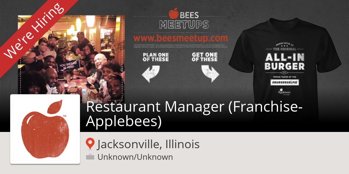 aut22ba's tweet photo. New #job opening at #Applebees in #Jacksonville! #Restaurant Manager (#Franchise-Applebees) https://t.co/BAWGx0Ja5N https://t.co/B866hzjrti