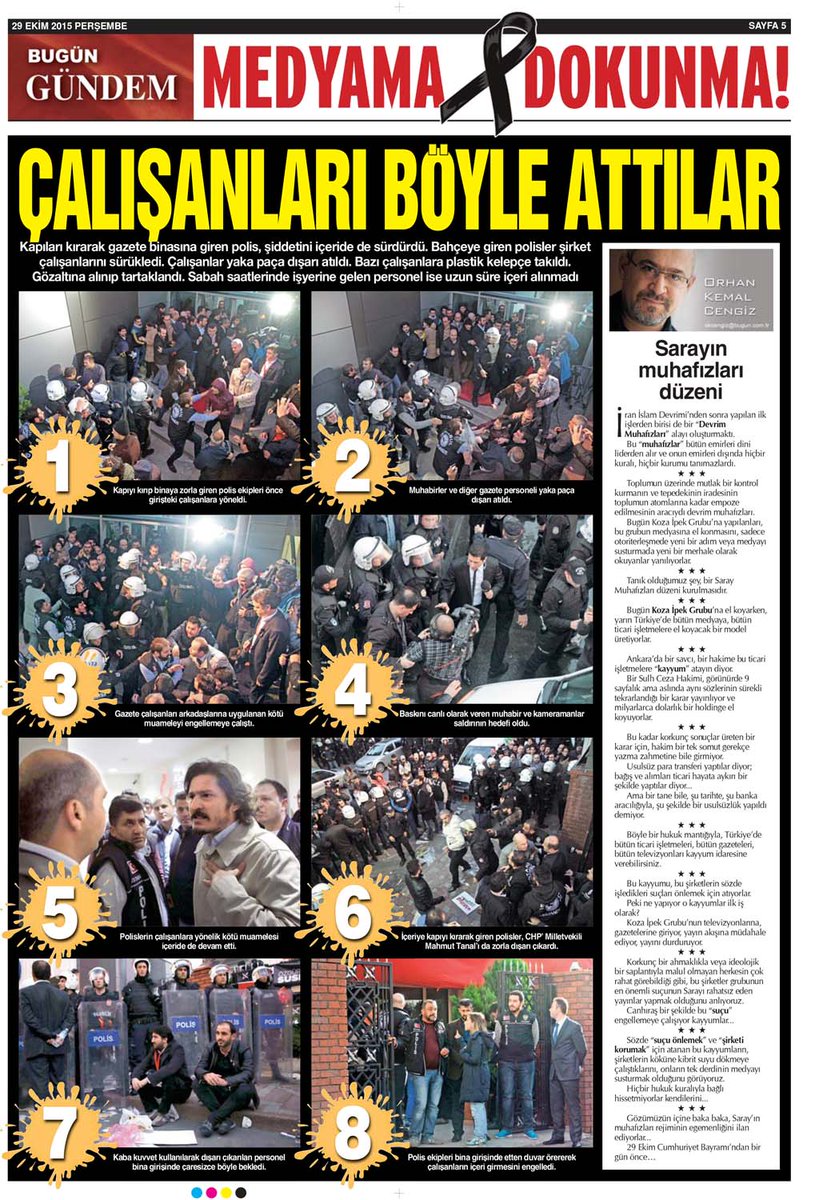 Basımı durdurulan yarın ki Bugün gazetesinin sayfalarını ReTweet yapalım
#medyamadokunma demiş olalım