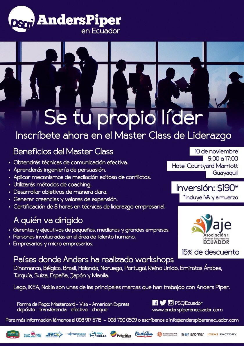 ajeecuadororg's tweet photo. Inscríbete en el Master Class de Liderazgo de @proskillscom y @psqiecuador #RecomiendaAJEEcuador Socios AJE 15% Desc https://t.co/jubrUeH0iU